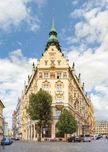 Beautiful old building with painting. Prague, Czech Republic.