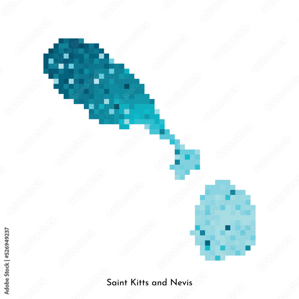 Vector isolated geometric illustration with simple icy blue shape of Saint Kitts and Nevis map. Pixel art style for NFT template. Dotted logo with gradient texture for design on white background Vector isolated geometric illustration with simple icy blue shape of Saint Kitts and Nevis map. Pixel art style for NFT template. Dotted logo with gradient texture for design on white background