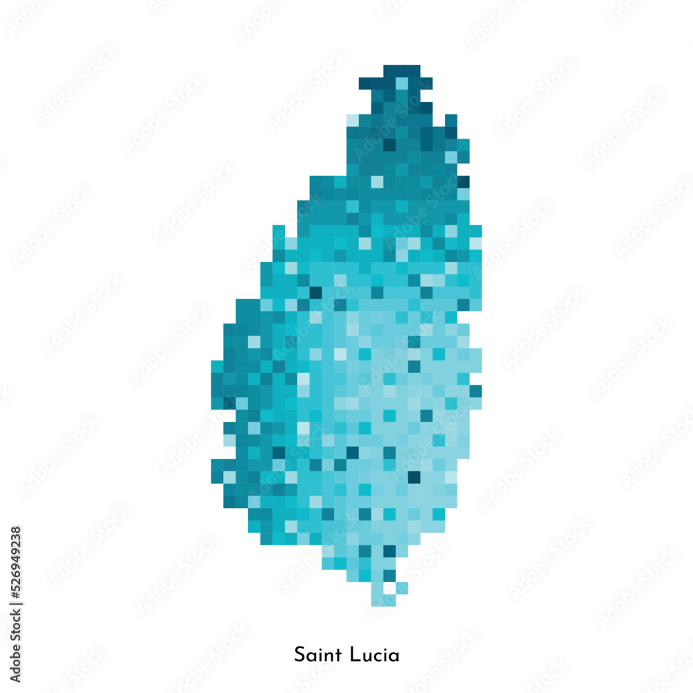 Fototapeta premium Vector isolated geometric illustration with simple icy blue shape of Saint Lucia map. Pixel art style for NFT template. Dotted logo with gradient texture for design on white background