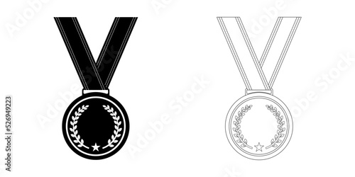 Silhouette of blank medal hanging on ribbon.