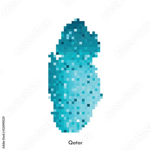 Vector isolated geometric illustration with simple icy blue shape of Qatar map. Pixel art style for NFT template. Dotted logo with gradient texture for design on white background