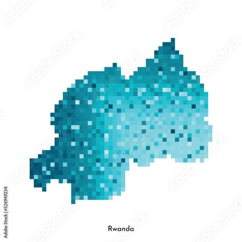 Vector isolated geometric illustration with simple icy blue shape of Rwanda map. Pixel art style for NFT template. Dotted logo with gradient texture for design on white background