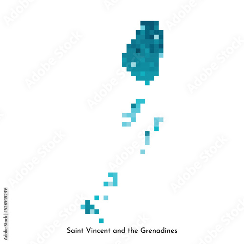 Vector isolated geometric illustration with simple icy blue shape of Saint Vincent and the Grenadines map. Pixel art style for NFT template. Dotted logo with gradient texture