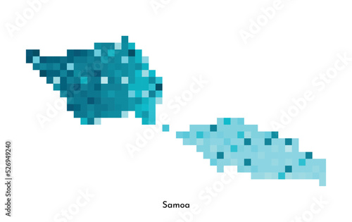 Vector isolated geometric illustration with simple icy blue shape of Samoa map. Pixel art style for NFT template. Dotted logo with gradient texture for design on white background © Olli
