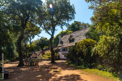 Beautiful houses in nature at the beginning of Levada do Caldeirao Verde, Queimadas, Madeira. Portugal