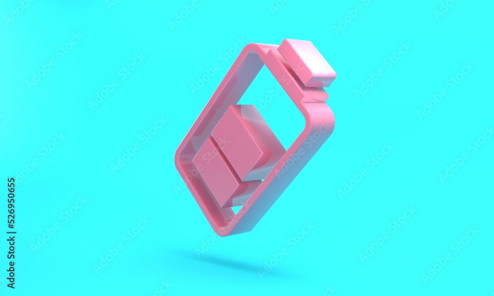 Pink Battery charge level indicator icon isolated on turquoise blue background. Minimalism concept. 3D render illustration Pink Battery charge level indicator icon isolated on turquoise blue background. Minimalism concept. 3D render illustration