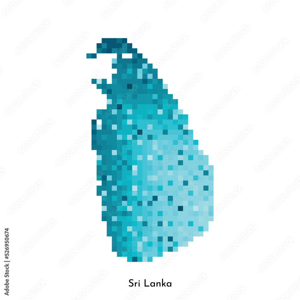 Vector isolated geometric illustration with simple icy blue shape of Sri Lanka map. Pixel art style for NFT template. Dotted logo with gradient texture for design on white background Vector isolated geometric illustration with simple icy blue shape of Sri Lanka map. Pixel art style for NFT template. Dotted logo with gradient texture for design on white background