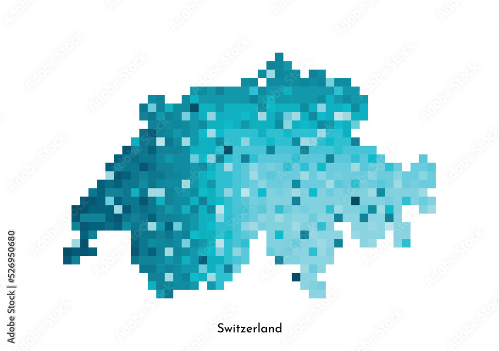 Vector isolated geometric illustration with simple icy blue shape of Switzerland map. Pixel art style for NFT template. Dotted logo with gradient texture for design on white background Vector isolated geometric illustration with simple icy blue shape of Switzerland map. Pixel art style for NFT template. Dotted logo with gradient texture for design on white background