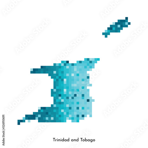 Vector isolated geometric illustration with simple icy blue shape of Trinidad and Tobago map. Pixel art style for NFT template. Dotted logo with gradient texture for design on white background