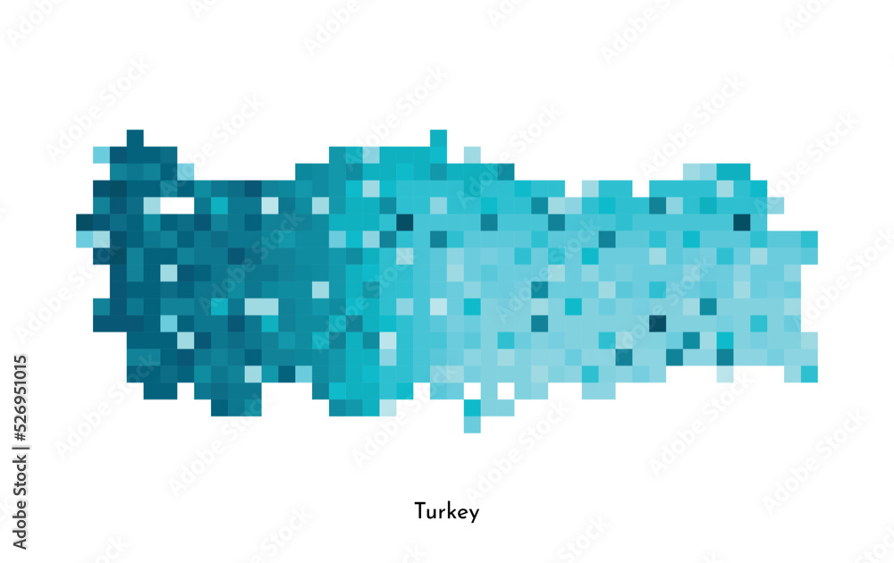Vector isolated geometric illustration with simple icy blue shape of Turkey map. Pixel art style for NFT template. Dotted Turkish logo with gradient texture for design on white background Vector isolated geometric illustration with simple icy blue shape of Turkey map. Pixel art style for NFT template. Dotted Turkish logo with gradient texture for design on white background