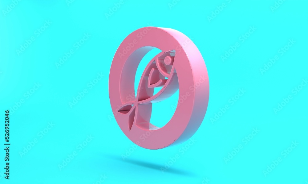 Pink Dried fish icon isolated on turquoise blue background. Minimalism concept. 3D render illustration Pink Dried fish icon isolated on turquoise blue background. Minimalism concept. 3D render illustration
