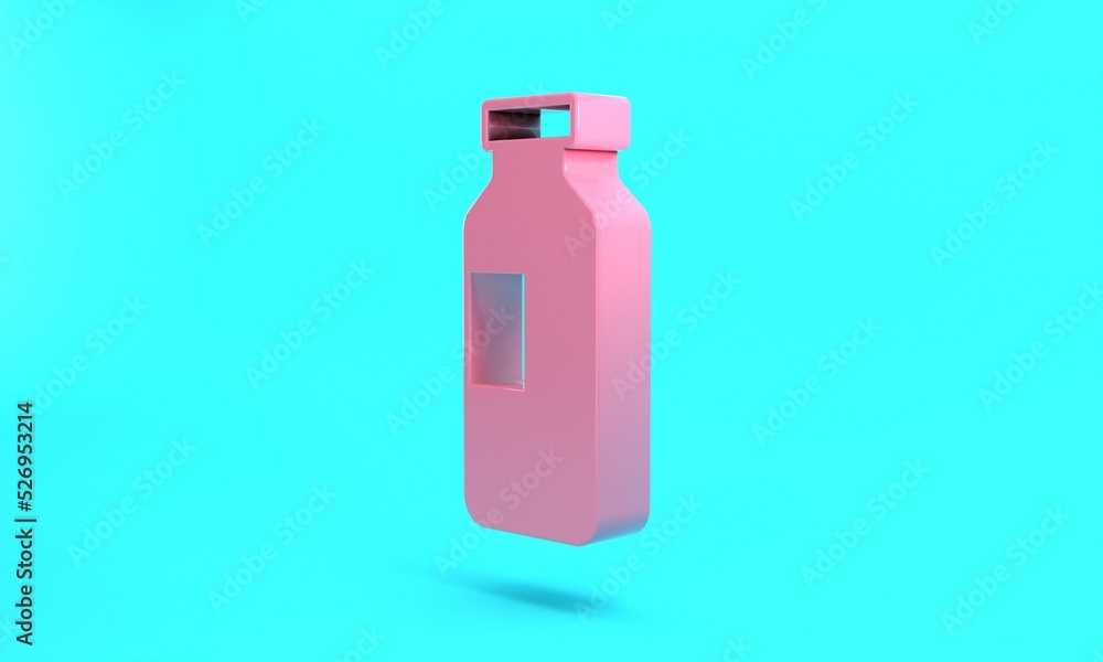 Pink Bottle of water icon isolated on turquoise blue background. Soda aqua drink sign. Minimalism concept. 3D render illustration Pink Bottle of water icon isolated on turquoise blue background. Soda aqua drink sign. Minimalism concept. 3D render illustration