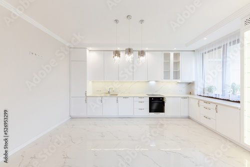 a new bright kitchen in a designer interior of the house