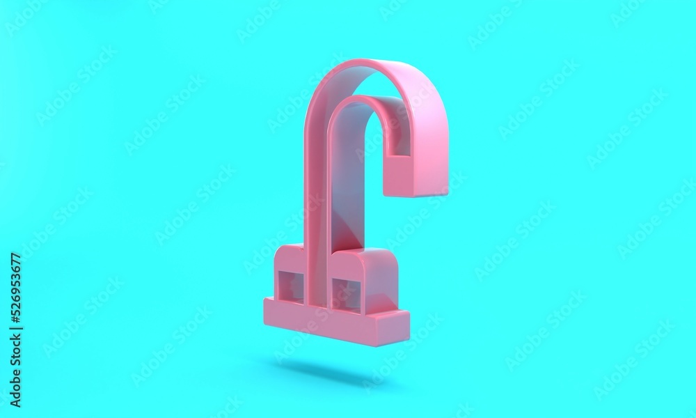 Pink Water tap icon isolated on turquoise blue background. Minimalism concept. 3D render illustration Pink Water tap icon isolated on turquoise blue background. Minimalism concept. 3D render illustration