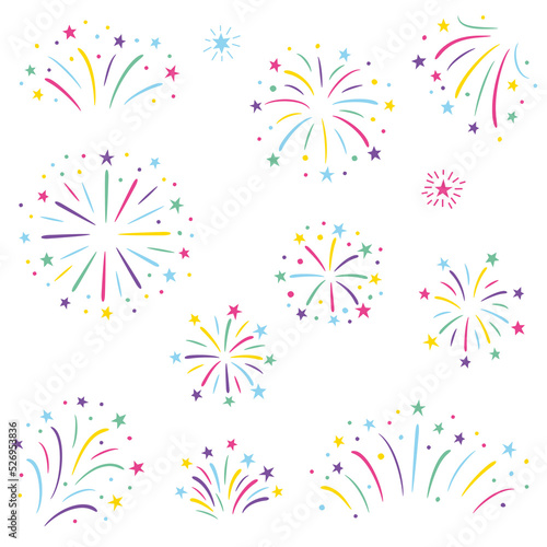 Colorful fireworks illustration set