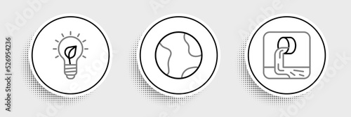 Set line Wastewater, Light bulb with leaf and Earth globe icon. Vector