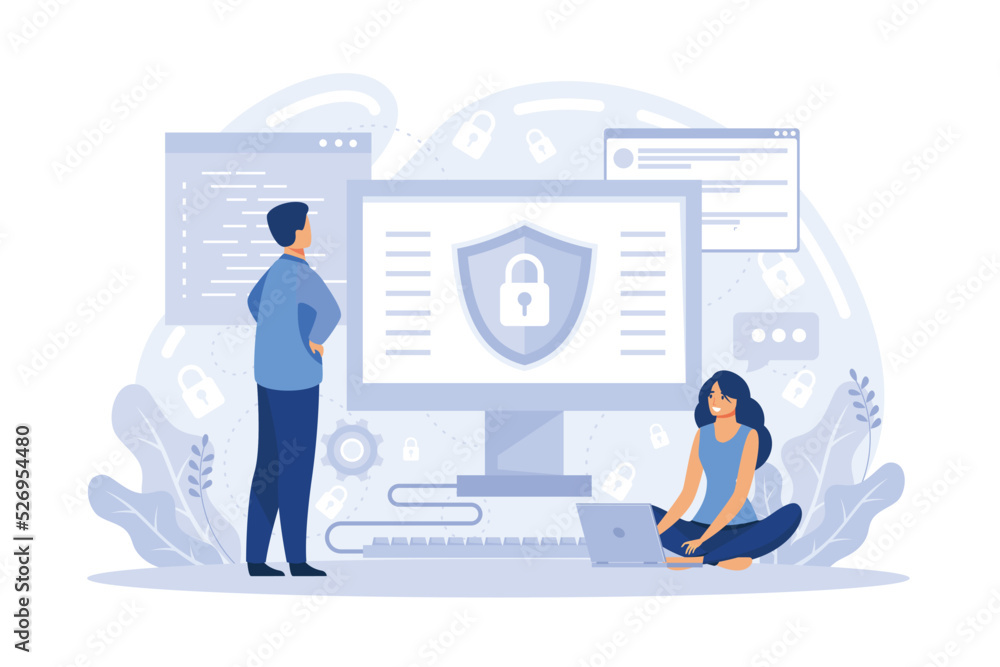 Big data analytics platform, data management and protection creative metaphor set abstract concept. Data center room disk infrastructure business information safety. flat vector illustration Big data analytics platform, data management and protection creative metaphor set abstract concept. Data center room disk infrastructure business information safety. flat vector illustration