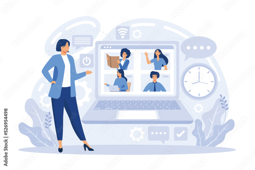 Online education, classes, workshop and language tutoring, video call, educational webinar, personal tutor training and courses. Distance web learning abstract concept flat vector modern illustration