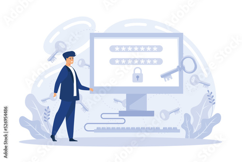 Computer and account login and password form page on screen. Sign in to account, user authorization, login authentication page concept. flat vector illustration