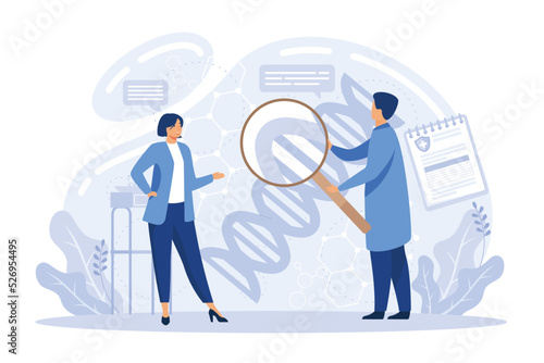 Bioengineering abstract concept flat vector illustration. Genetic engineering, genetically modified organism, lab-grown organs, dna manipulation, stem cells, transplantation