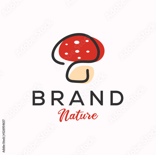 Shiitake mushroom logo line design vector template Stock