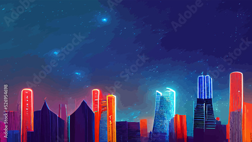 neon city skyscrapers background