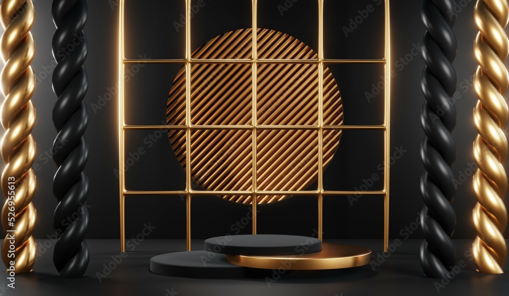 3D rendering of blank product background for cream cosmetics Modern black podium background