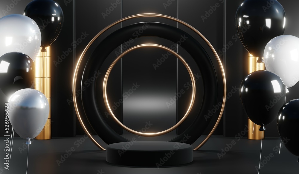 3D rendering of blank product background for cream cosmetics Modern black podium background 3D rendering of blank product background for cream cosmetics Modern black podium background