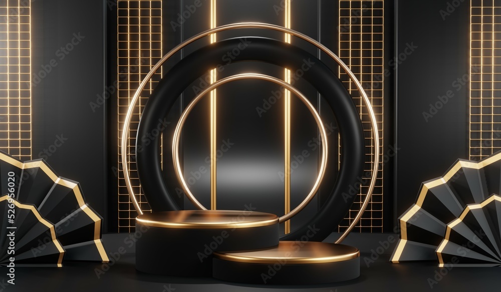 3D rendering of blank product background for cream cosmetics Modern black podium background 3D rendering of blank product background for cream cosmetics Modern black podium background