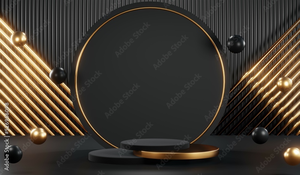 3D rendering of blank product background for cream cosmetics Modern black podium background 3D rendering of blank product background for cream cosmetics Modern black podium background