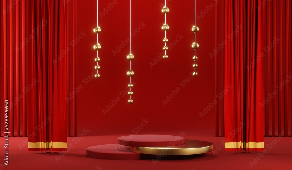 3D rendering of blank product background for cream cosmetics Modern red podium background 3D rendering of blank product background for cream cosmetics Modern red podium background