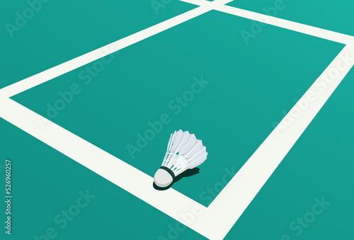 shuttlecock on white line on green background badminton court indoor sport badminton wallpaper.