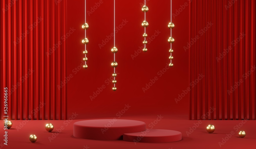 3D rendering of blank product background for cream cosmetics Modern red podium background