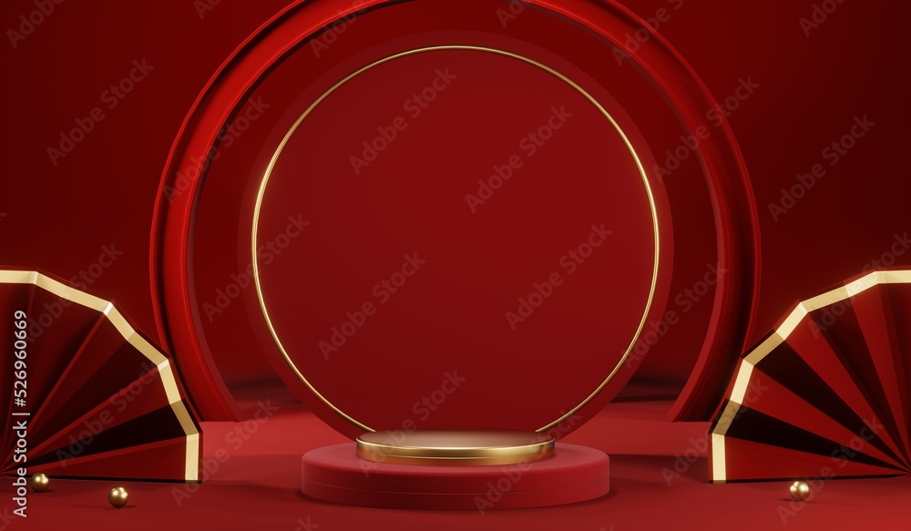 3D rendering of blank product background for cream cosmetics Modern red podium background 3D rendering of blank product background for cream cosmetics Modern red podium background