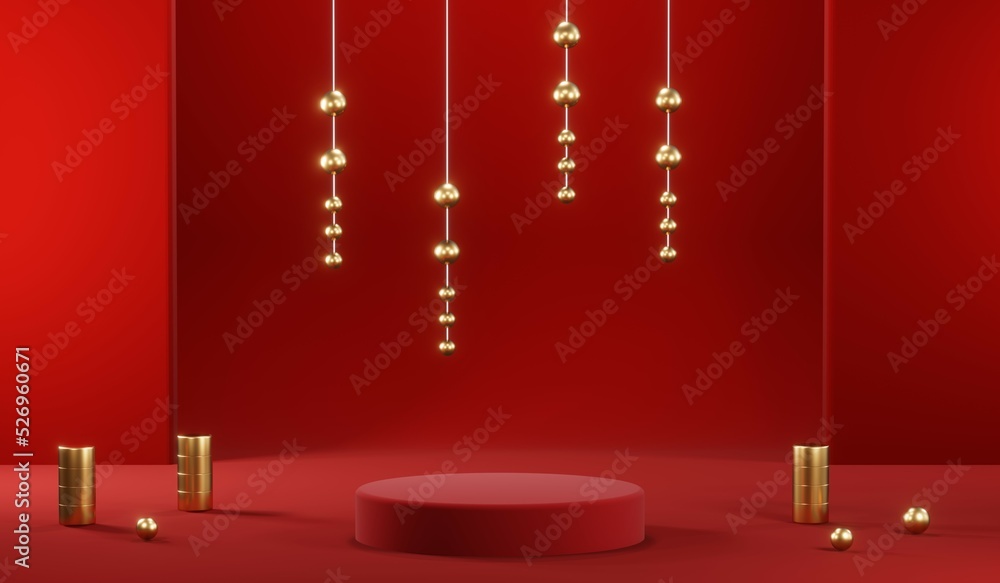 3D rendering of blank product background for cream cosmetics Modern red podium background 3D rendering of blank product background for cream cosmetics Modern red podium background