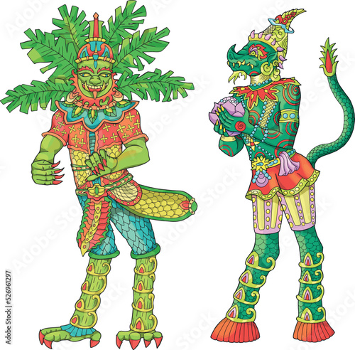 Fototapeta Colorful fantasy design set with Thailand demons and mythology monsters isolated