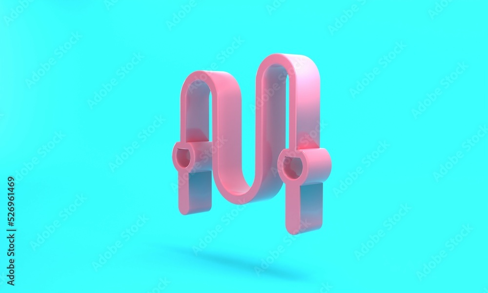 Pink Jump rope icon isolated on turquoise blue background. Skipping rope. Sport equipment. Minimalism concept. 3D render illustration Pink Jump rope icon isolated on turquoise blue background. Skipping rope. Sport equipment. Minimalism concept. 3D render illustration