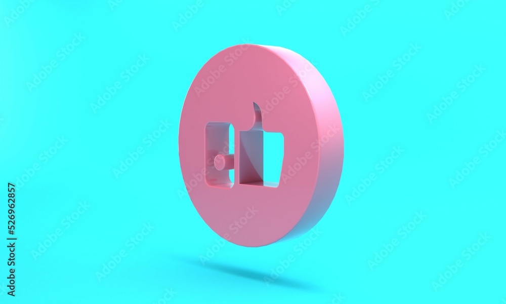 Pink Hand like icon isolated on turquoise blue background. Minimalism concept. 3D render illustration Pink Hand like icon isolated on turquoise blue background. Minimalism concept. 3D render illustration