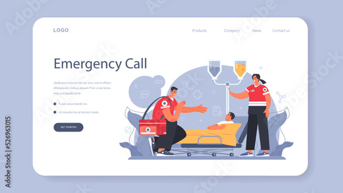 Ambulance web banner or landing page. Emergency medical technician
