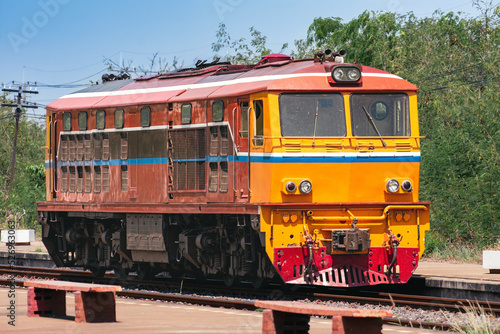 Diesel locomotive on the railway yard