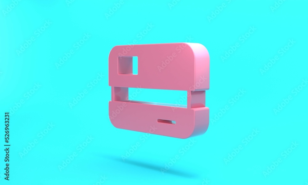 Pink Credit card icon isolated on turquoise blue background. Online payment. Cash withdrawal. Financial operations. Shopping sign. Minimalism concept. 3D render illustration Pink Credit card icon isolated on turquoise blue background. Online payment. Cash withdrawal. Financial operations. Shopping sign. Minimalism concept. 3D render illustration