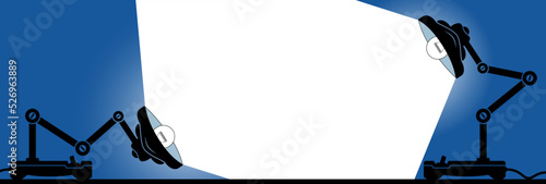 Two office lamps with bulb and light ray vector illustration. Business signboard to use in advertising, info board, idea, invention, teamwork, creativity, infographics projects and presentations. 