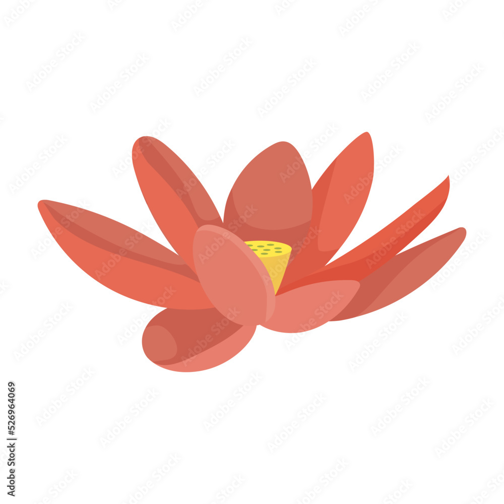 Pink lotus flower in cartoon style. Simple lotus icon for invitations and postcards.