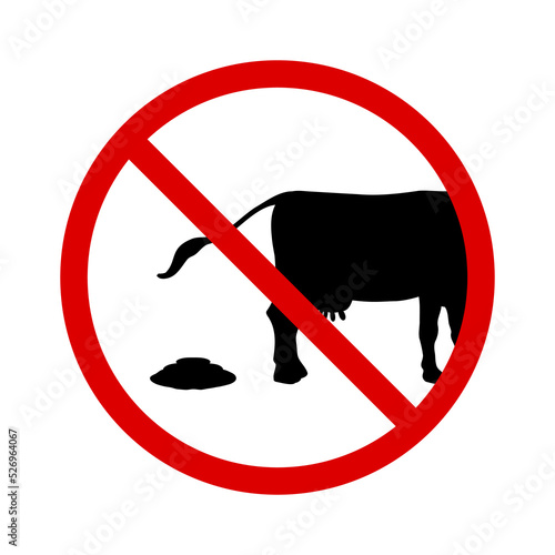 Cow feces icon prohibited. Funny icon with a ban on leaving cattle shit.