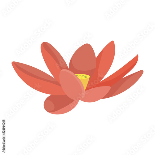 Pink lotus flower in cartoon style. Simple lotus icon for invitations and postcards.