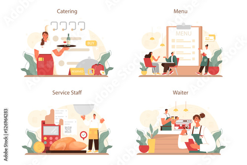 Waiter concept set. Restaurant staff in the uniform, catering service.