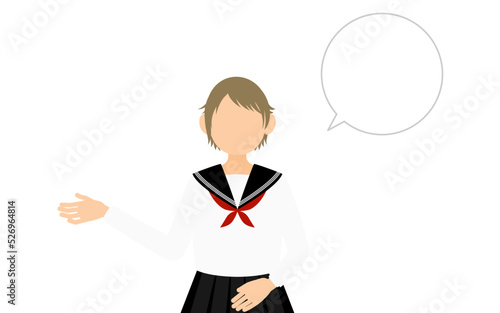 白いセーラー服を着た女子生徒、話しかける（吹き出しつき）