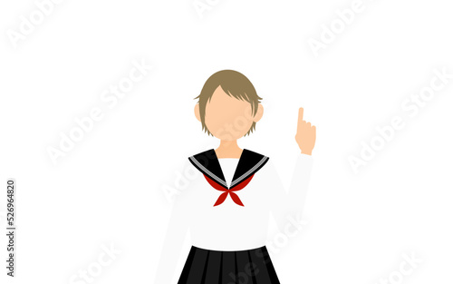 白いセーラー服を着た女子生徒、指さししてアドバイスする