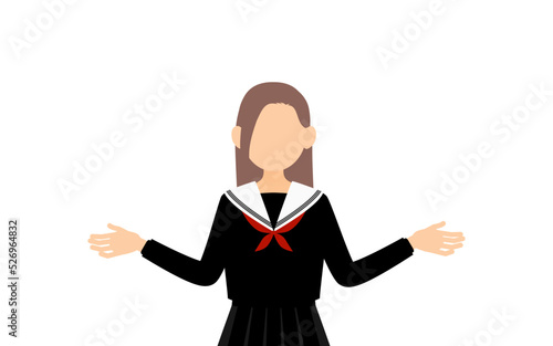 セーラー服を着た女子生徒、両手を広げる身振り