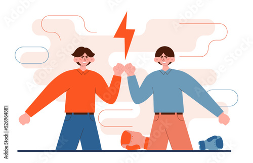 Two groups of people fighting, battle among people. Business or social